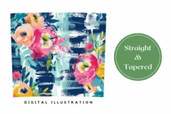 Cute Flowers Tumbler Wrap, Blue Stripes Tumbler Design Product Image 3