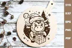 Highland Cow laser SVG PNG| Christmas Cutting Board Design Product Image 1