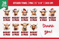 Christmas Highland Cow Kitchen Towel Sublimation PNG Bundle Product Image 3