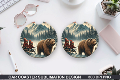 Grizzly Car Coaster Sublimation| Christmas Coaster PNG Product Image 1