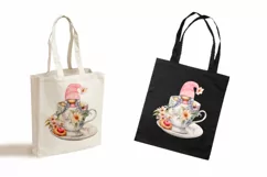 Watercolor gnome in a mug of tea with cookies, Gnome PNG Product Image 3