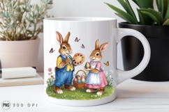 Easter Bunnies Painting Eggs Sublimation PNG Product Image 2