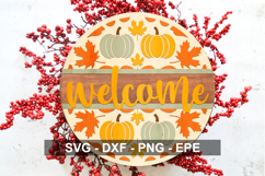 Fall Welcome Sign SVG Round | Pumpkin Leaf Autumn Door Decor Product Image 3