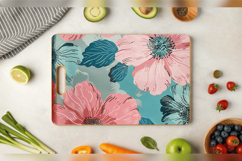 Pink and Teal Flowers Cutting Boards sublimation Designs Product Image 3