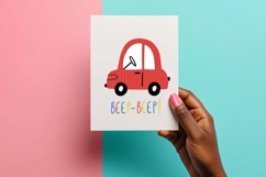 Cute Red Car Nursery Poster Print | EPS SVG PNG JPG Product Image 3