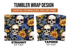 Skull and flower watercolor tumbler wrap sublimation Product Image 3