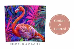 Pink Flamingo Tumbler Wrap, Neon Tropical Leaves Tumbler PNG Product Image 3