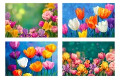 Tulips Flowers Cosmetic Bag, Floral Cosmetic Bag PNG Product Image 3