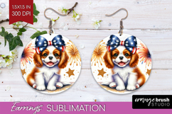 Cavalier King Charles Spaniel Dog Round Earrings Patriotic Product Image 1