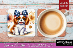 Cavalier King Charles Spaniel Dog Square Coaster Patriotic Product Image 1