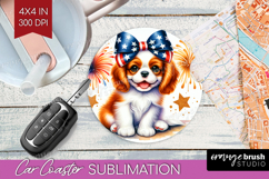 Cavalier King Charles Spaniel Dog Car Coaster Patriotic Dog Product Image 1