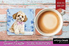 Cavapoo Dog Square Coaster Floral Dog Coaster PNG Product Image 1