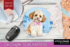 Cavapoo Dog Car Coaster Floral Dog Coaster PNG Sublimation Product Image 1