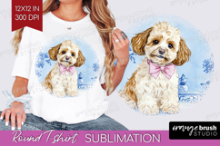 Cavapoo Dog Round Tshirt Background Floral Dog PNG Product Image 1