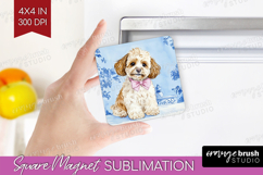 Cavapoo Dog Magnet Sublimation Floral Dog Square Magnet PNG Product Image 1