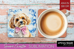Cavapoo Dog Square Coaster Floral Dog Coaster PNG Product Image 1