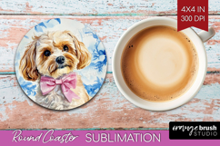 Cavapoo Dog Round Coaster Floral Dog Coaster PNG Sublimation Product Image 1