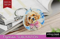 Cavapoo Dog Keychain PNG Floral Dog Keychain Sublimation Product Image 1