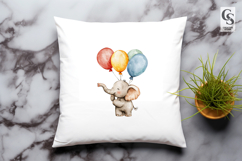 Baby Elephant with Balloons Clipart PNG Product Image 3