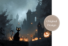 Spooky Halloween Castle Tumbler, Black Cat Tumbler Design Product Image 3