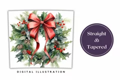 Christmas Tumbler Wrap, Watercolor Christmas Wreath PNG Product Image 3