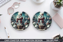 owl Car Coaster Sublimation| Christmas Coaster PNG Product Image 1