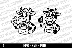 A black and white cartoon mascot of a cheerful cow Product Image 3