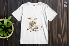 Cute Lamb with Flowers Watercolor Clipart Sublimation PNG Product Image 2
