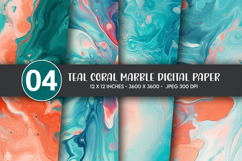 Teal Coral Marble Digital Paper Product Image 1