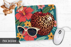 Bold Leopard Apple Sunglasses and Flowers Mouse Pad PNG Product Image 1