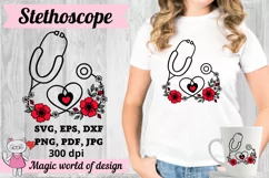 Floral Stethoscope heart hand drawn nurse SVG Product Image 3