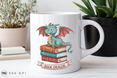 Cute Book Dragon On Stack Of Books Sublimation PNG Product Image 2