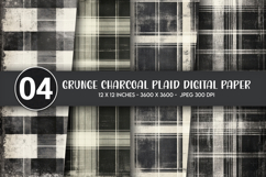 Grunge Charcoal Plaid Digital Paper Product Image 1