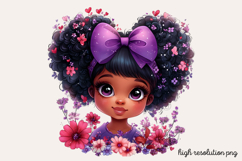 Cute Black Girl with Flower Clipart PNG Product Image 1