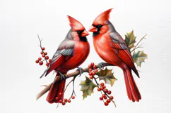 Christmas Cardinal Watercolor Clipart PNG Product Image 3