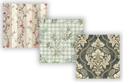 Grey Toile Digital Paper Pack, Vintage Floral Toile, Gingham Product Image 3