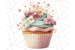 Cupcake Clipart with Florals and Pastel Frosting Png, Spring Product Image 3