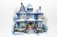 Watercolor Christmas blue Clipart PNG Product Image 3