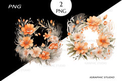 Orange Flowers PNG, Watercolor Flowers Bouquet Product Image 1