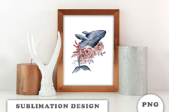 Watercolor Whale with Flowers png Product Image 3