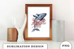 Watercolor Whale with Flowers png Product Image 3