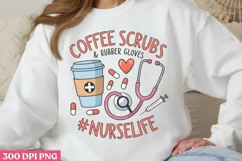 Coffee scrubs & rubber gloves PNG, Nurse Sublimation PNG Product Image 3