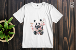 Watercolor Baby Panda With Flowers Clipart Sublimation PNG Product Image 2