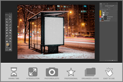 Billboard Mockup in Snowstorm at Night on Urban Street Product Image 3