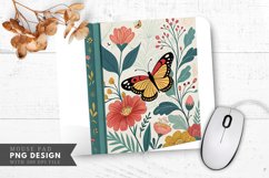 Butterfly and Floral Book Cover Mouse Pad PNG Design Product Image 1