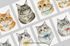 15 Bundle Watercolor Cats Face Kitten Fluffy Pet Funny Stick Product Image 3