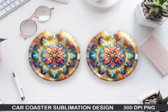 Flower Car Coaster Sublimation| Summer Coaster PNG Design Product Image 1