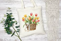 Watercolor Tulip Basket Illustration, Flower Basket PNG Product Image 3