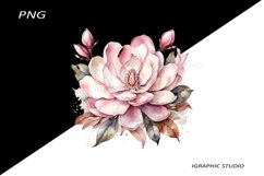 Watercolor Pink Magnolia Clipart, Wedding Flowers Clipart Product Image 1
