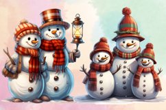 Snowman Family Watercolor Clipart Bundle, Christmas Clipart Product Image 4